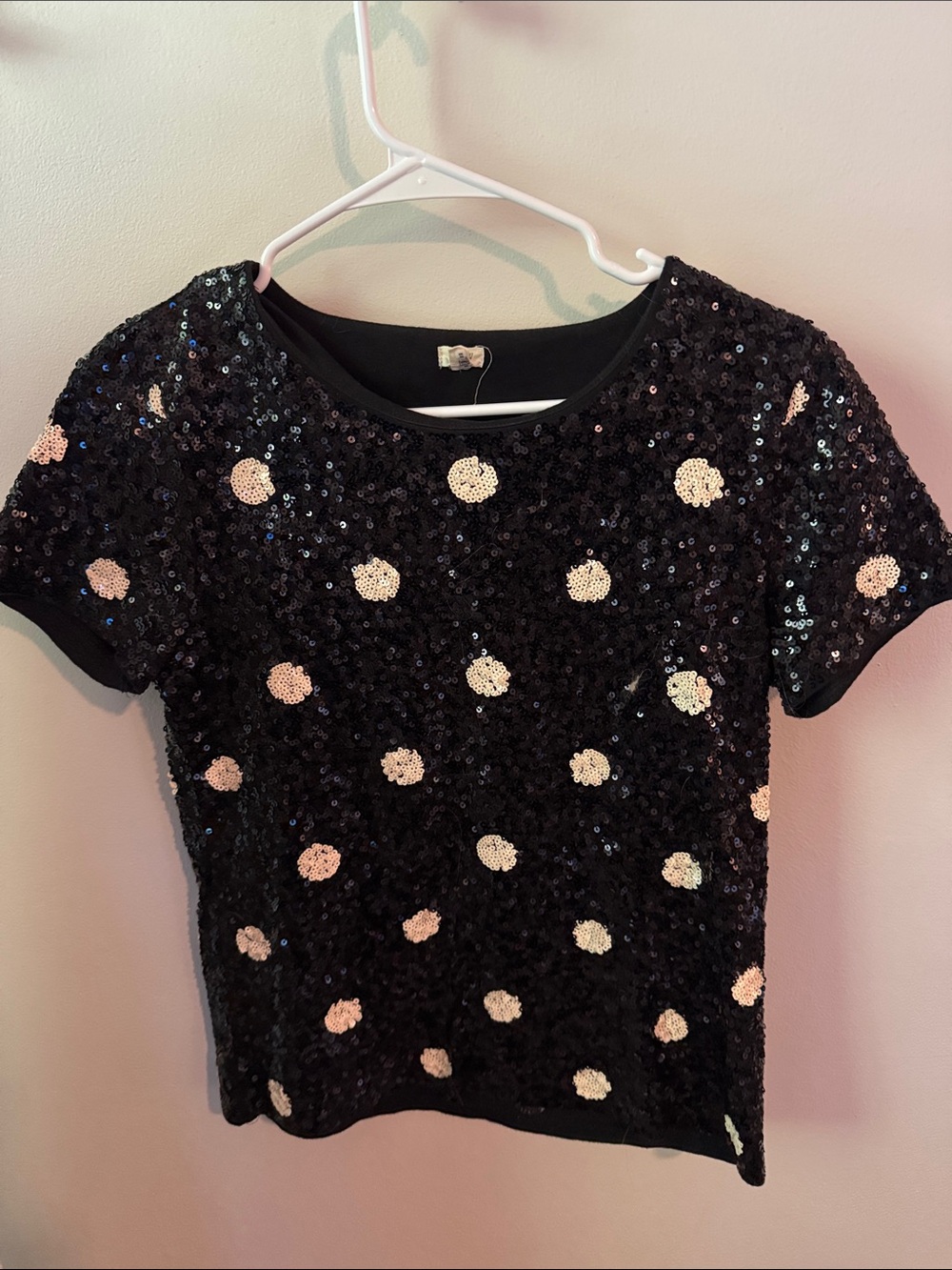 Vintage J Crew Black Sequin Polka Dot Short Sleeve Top